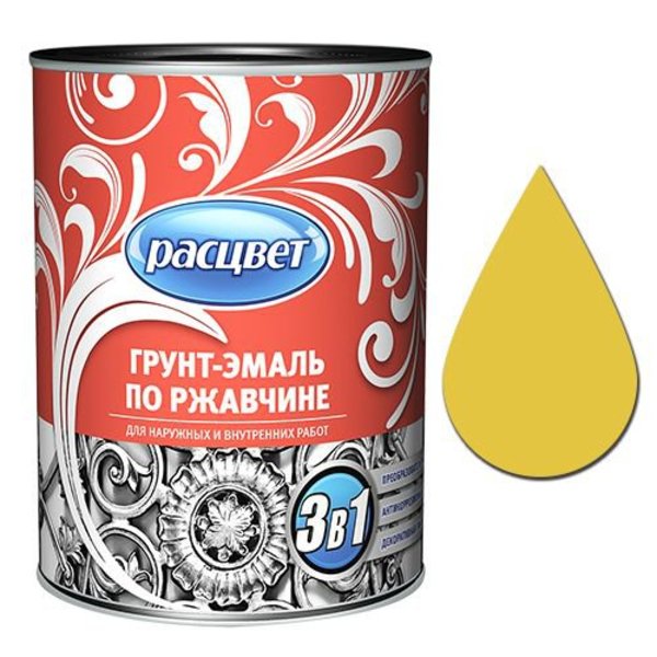 Грунт-эмаль по ржавчине алкидная желтая  0,9кг*14 расцвет 5410