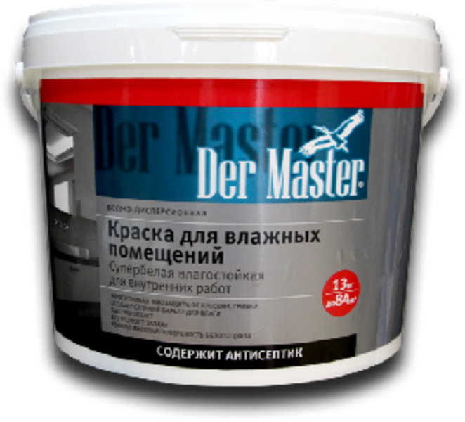 Краска ВД Der Master д/влаж. помещ., для внут.работ 1.5кг (6) супербелая